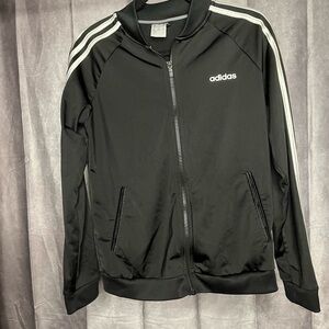 Adidas Men's Black Windbreaker with White Stripes